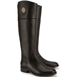 Tory Burch Junction Riding Boots Black Tumbled Leather Size 9